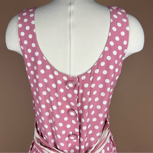 Vintage Women's Size M Bust 36 inches Sleeveless Pink and White Polka Dot Dress - Picture 3 of 7